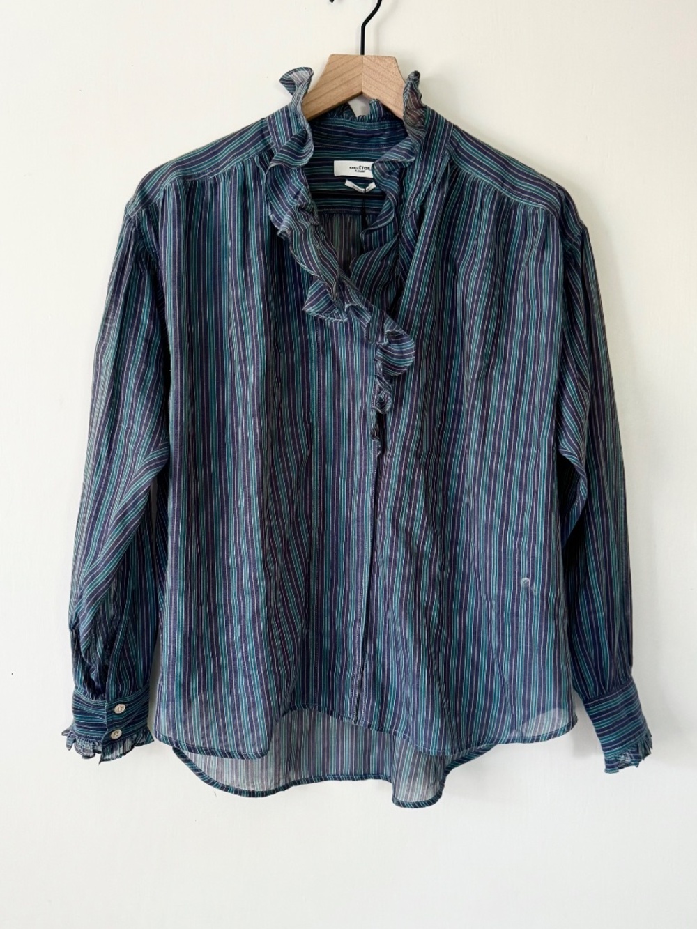 ✨NWT✨ ISABEL ETOILE MARANT Pamias Voile Top in Celadon Stripe Sz 34 (US 2, XS)